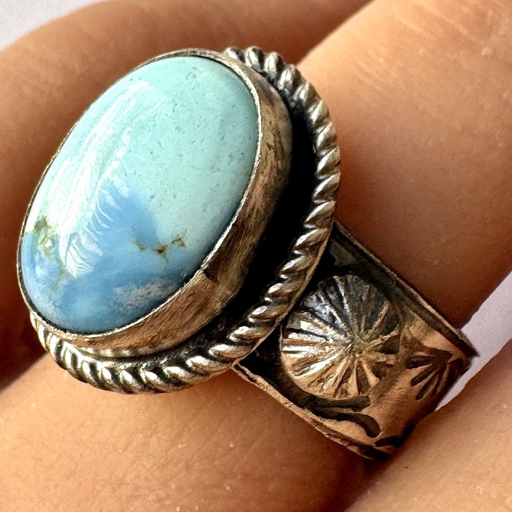Navajo Mens Turquoise Ring Golden Hills Blue Sz 10 Signed Tillie Jon Sterling
